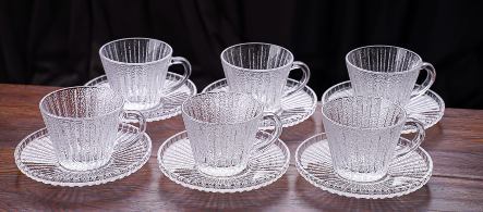 Vertical Ribbed Glass Cup & Saucer Set